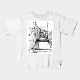 Dysart in Fife, Scotland Pencil Drawing: Architecture [Lane/Vennel/Thoroughfare] Kids T-Shirt